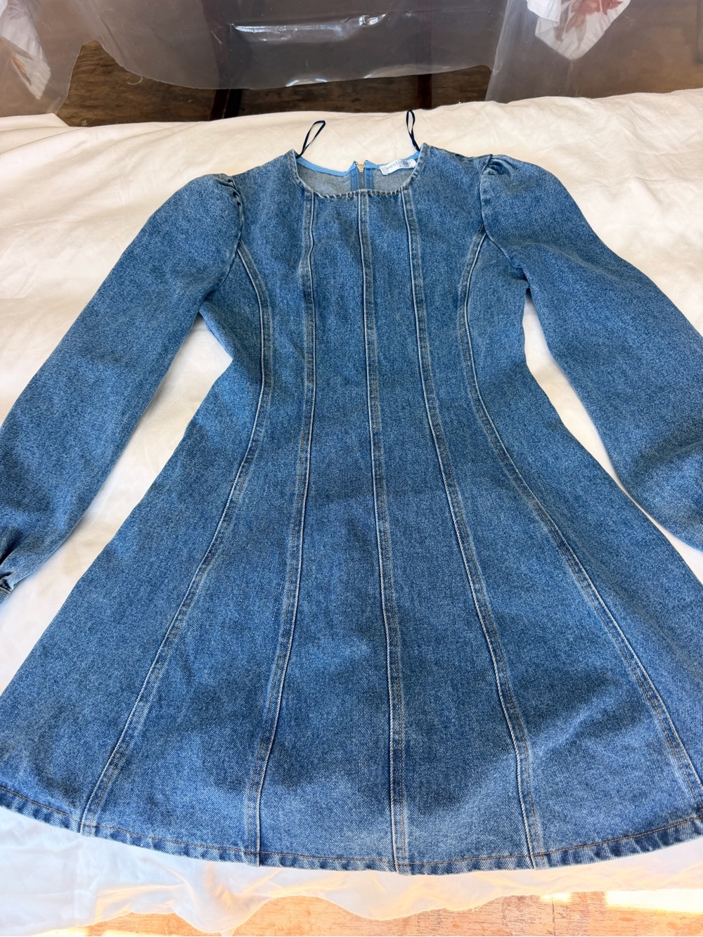 vestique Girls' Blue Denim Fit-and-Flare Long-Sleeve Dress size S